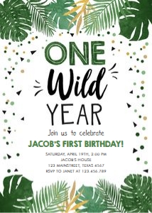 Birthday Invitation Tropical Safari One Wild Year Boy design preview