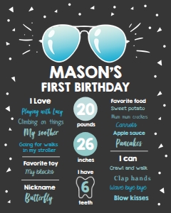 Birthday Milestone Poster Sunglasses Two Cool No Palm Dark design preview