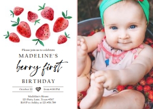 Birthday Invitation Strawberry Watercolor Red - Photo design preview