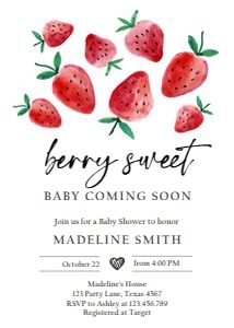 Baby Shower Invitation Strawberry Watercolor Red design preview