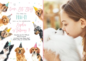 Birthday Invitation Pawty Dogs Vertical V3 - Photo design preview