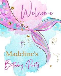 Birthday Welcome Sign Mermaid Tail Watercolor design preview