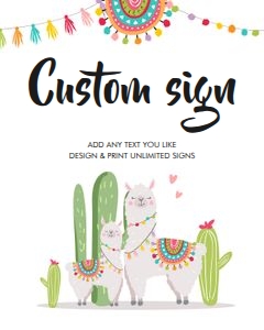 Editable Custom Sign Llamas White design preview