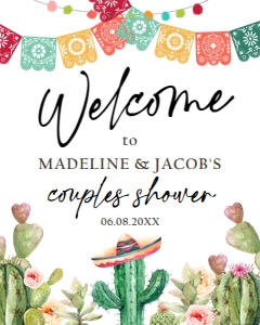 Welcome Sign Couples Shower Cactus Watercolor design preview
