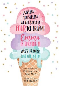 Birthday Invitation Ice Cream Scream White Pink Purple design preview