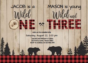 Birthday Invitation Joint Wild One Wild Three Lumberjack Wood design preview