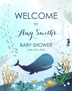 Baby Shower Welcome Sign Whale Blue design preview