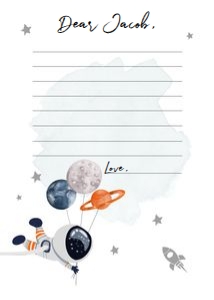 Time Capsule Space Planets Balloons Orange White Boy Card 5x7: Time Capsule Space Planets Balloons Orange White Boy