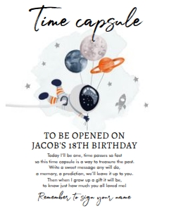 Time Capsule Space Planets Balloons Orange White Boy Sign 8x10: Time Capsule Space Planets Balloons Orange White Boy