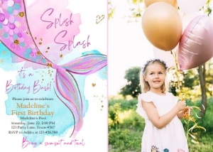 Birthday Invitation Mermaid Tail Watercolor - Photo design preview