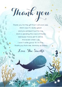 Baby Shower Thank You Card Whale Blue design preview