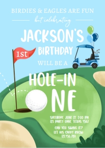 Invitation Golf Hole in One Blue Red Flag design preview