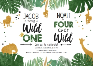 Birthday Invitation Safari Animals Jungle Wild One Four Ever Wild Boys Combined design preview