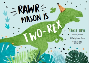 Birthday Invitation Dinosaur Two-Rex Blue Green design preview