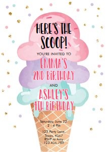 Birthday Invitation Ice Cream White Pink Purple Combined design preview