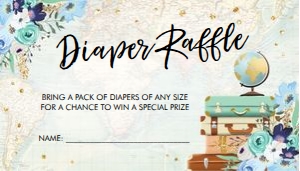 Diaper Raffle Ticket Travel Floral Map Blue design preview
