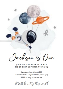 Invitation Space Planets Balloons Boy White Orange design preview