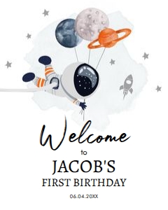Welcome Sign Birthday Space Astronaut White Boy Orange design preview
