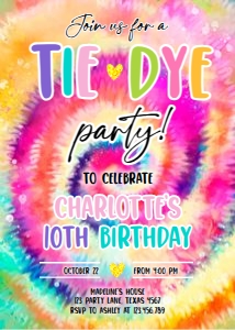 Birthday Invitation Tie Dye design preview