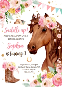 Birthday Invitation Horse Flowers: Birthday Invitation Horse Flowers