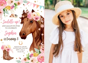 Birthday Invitation Horse Flowers - Photo design preview