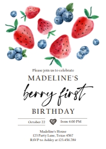 Birthday Invitation Strawberry Blueberry Watercolor Red 0409 design preview