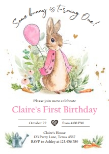 Invitation Birthday Flopsy Some Bunny Pink 0351 design preview