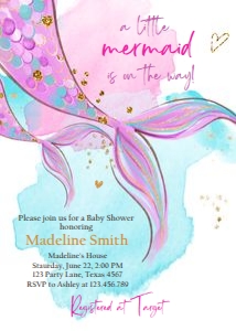 Baby Shower Invitation Mermaid Tail Watercolor 0403 design preview