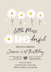 Invitation Birthday Daisy Miss Onederful Creme 0410 design preview