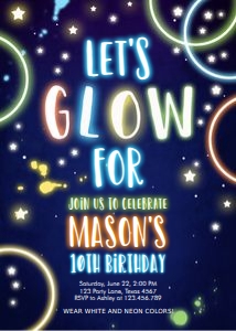 Birthday Invitation Glow Boy 0172 design preview