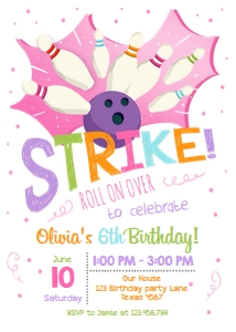 Birthday invitation Bowling Girl White 0081 design preview