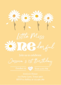 Invitation Birthday Daisy Miss Onederful Yellow 0410 design preview
