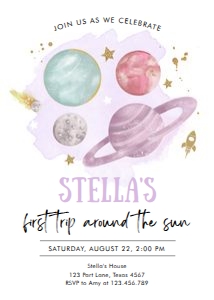 Invitation Space Planets Girl Purple White 0357 design preview