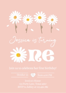Invitation Birthday Daisy One Pink 0410 design preview