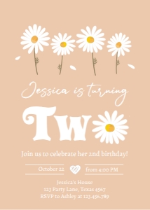 Invitation Birthday Daisy Two Sand 0410 design preview