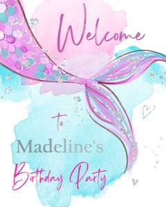 Birthday Welcome Sign Mermaid Tail Watercolor Silver 0403 design preview