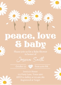 Baby Shower Invitation Daisy Peace Love Baby Sand 0410 design preview