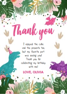 Thank You Card Colored Dinosaur Girl 0388 design preview