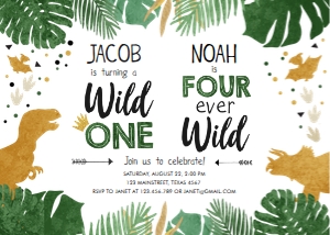 Birthday Invitation Gold Dinosaur Wild One Four Ever Wild Boys Combined 0146 design preview