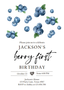 Birthday Invitation Blueberry Watercolor 0399 design preview