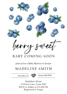 Baby Shower Invitation Blueberry Watercolor 0399 design preview