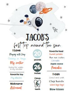 Milestone Sign Space Planets Balloons Orange White Boy 0366 design preview