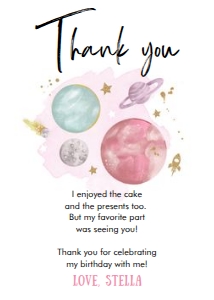 Thank You Card Space Girl White 0357 design preview
