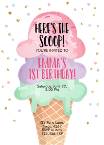 Birthday Invitation Ice Cream White Pink Purple Green 0243 design preview