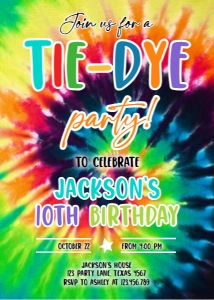Birthday Invitation Tie Dye Boy 0407 design preview