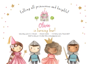 Birthday Invitation Princess and Knight Horizontal White Brown 0171 design preview