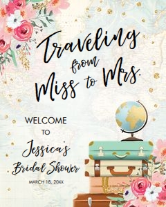 Welcome Sign Miss to Mrs Floral Pink Map Vertical 0030 design preview