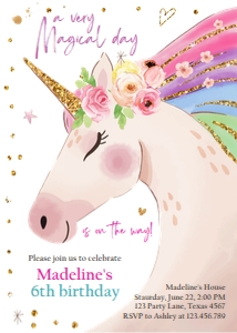 Birthday Invitation Unicorn White 0411 design preview