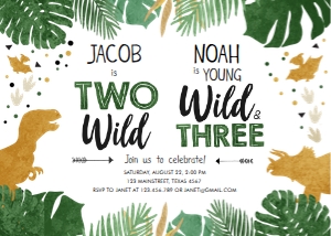 Birthday Invitation Gold Dinosaur Two Wild Young Wild and Three Boys Combined Joint 0146 design preview