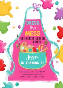 Birthday Invitation Art Party Apron Girl Bright Pink 2 0319 design preview